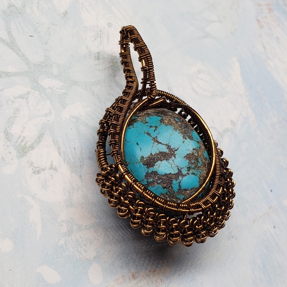 Wire wrapped turquoise pendant